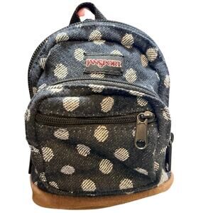 Jansport Mini Backpack Right Pouch Navy Wiggy Dot Jacquard Tan Suede Cute Sweet